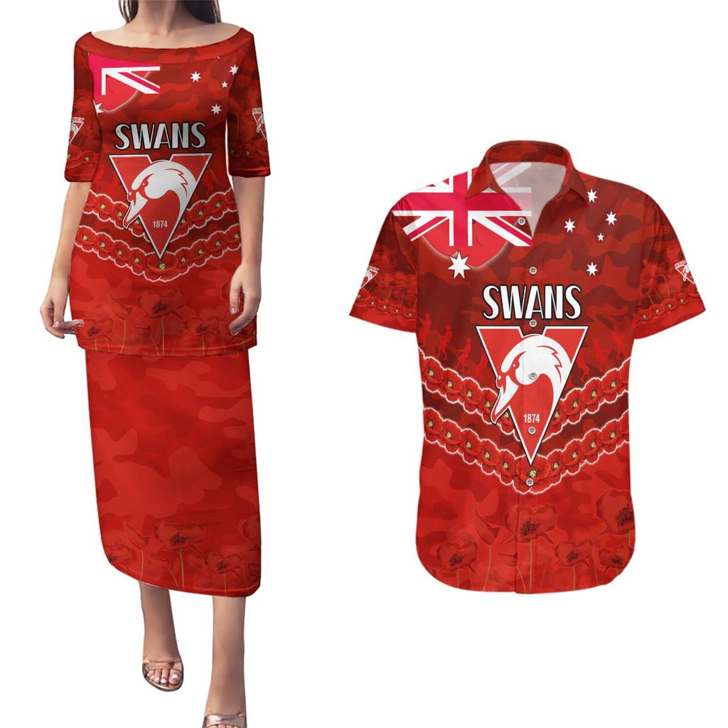 Custom Swans Football Couples Matching Puletasi and Hawaiian Shirt ANZAC Lest We Forget