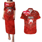 Custom Swans Football Couples Matching Puletasi and Hawaiian Shirt ANZAC Lest We Forget