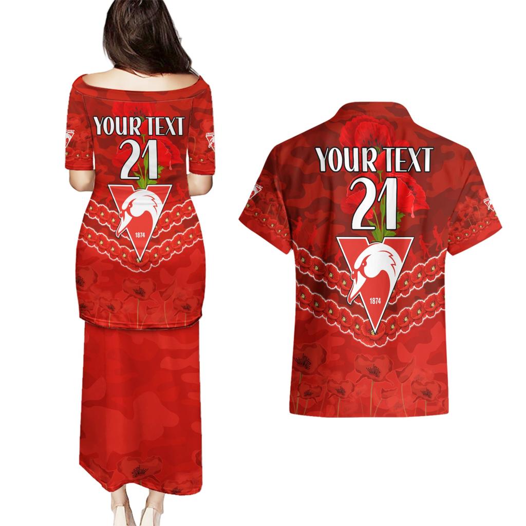 Custom Swans Football Couples Matching Puletasi and Hawaiian Shirt ANZAC Lest We Forget