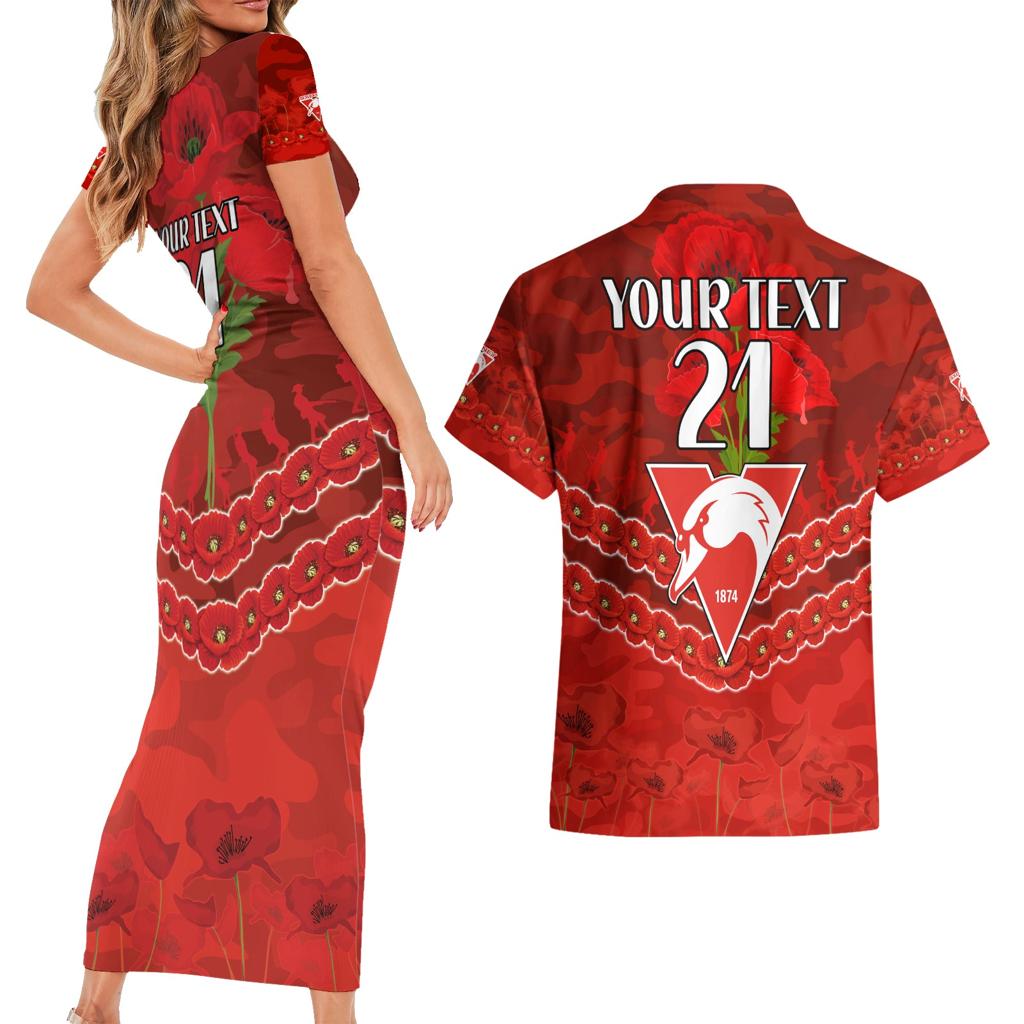 Custom Swans Football Couples Matching Short Sleeve Bodycon Dress and Hawaiian Shirt ANZAC Lest We Forget