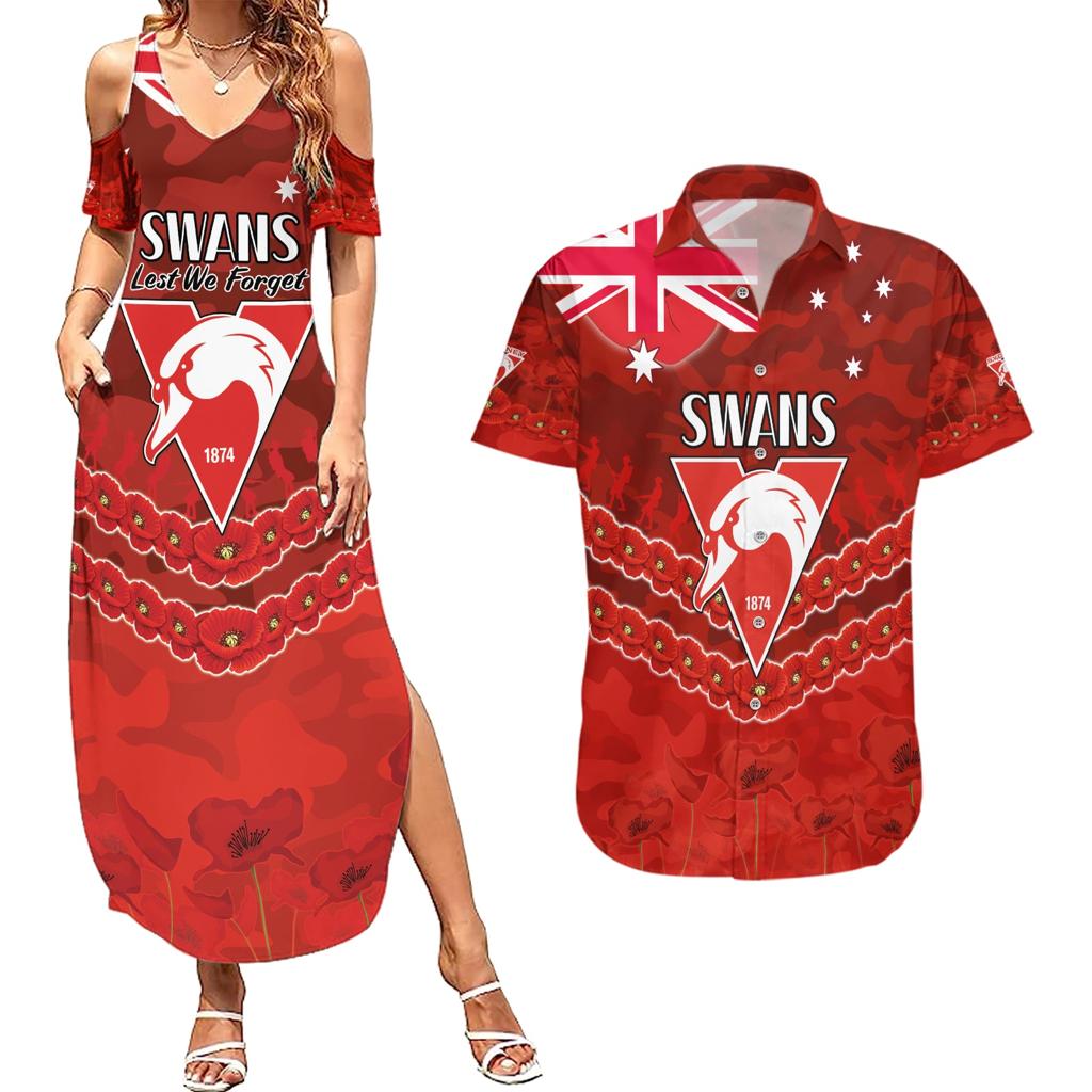 Custom Swans Football Couples Matching Summer Maxi Dress and Hawaiian Shirt ANZAC Lest We Forget