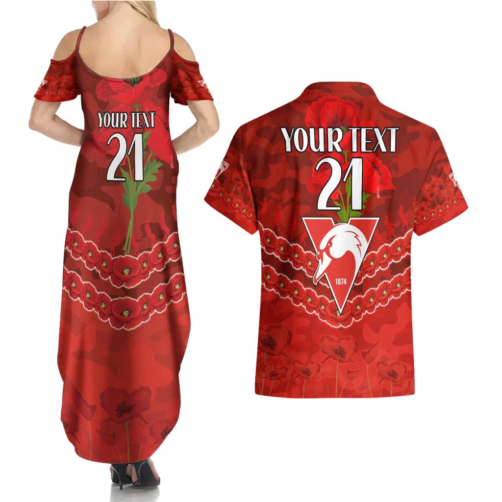 Custom Swans Football Couples Matching Summer Maxi Dress and Hawaiian Shirt ANZAC Lest We Forget