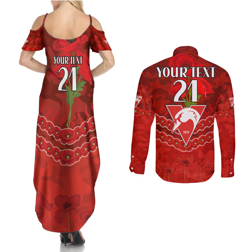 Custom Swans Football Couples Matching Summer Maxi Dress and Long Sleeve Button Shirt ANZAC Lest We Forget