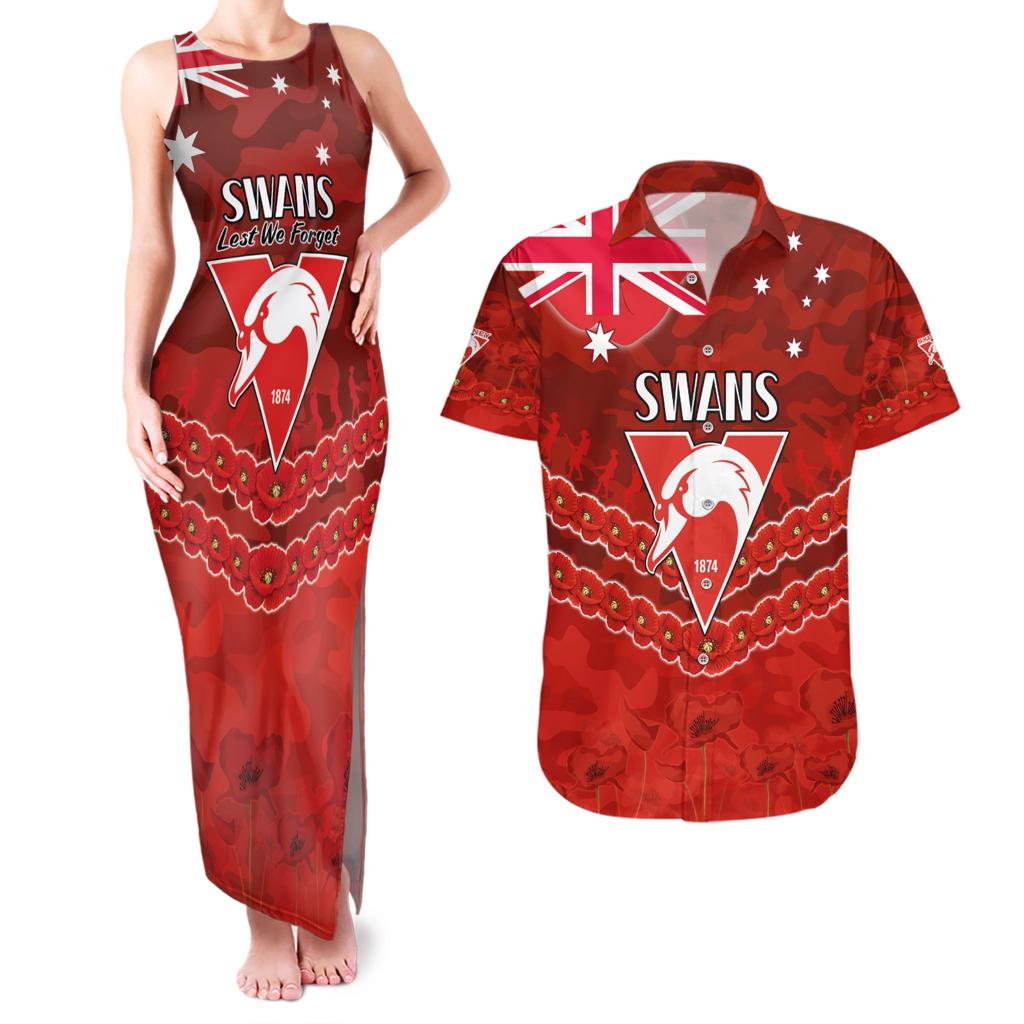 Custom Swans Football Couples Matching Tank Maxi Dress and Hawaiian Shirt ANZAC Lest We Forget