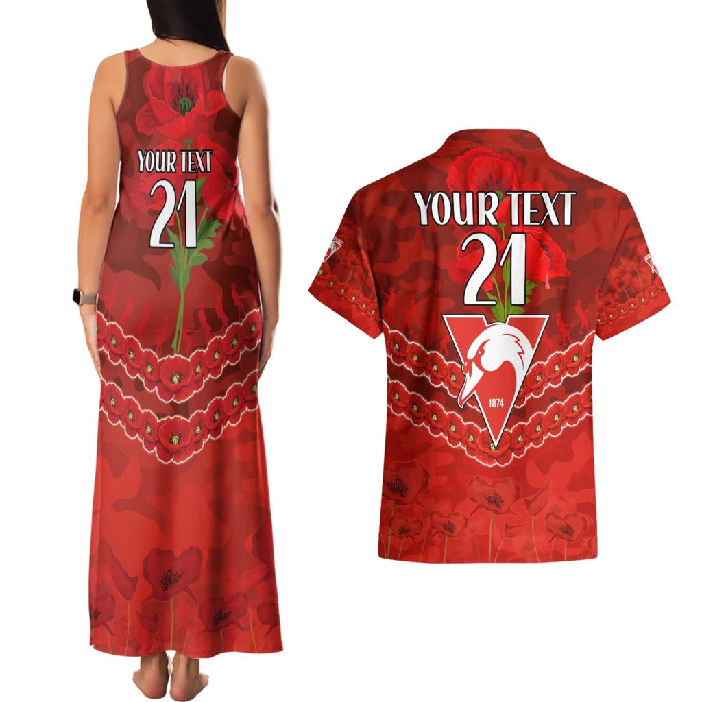 Custom Swans Football Couples Matching Tank Maxi Dress and Hawaiian Shirt ANZAC Lest We Forget
