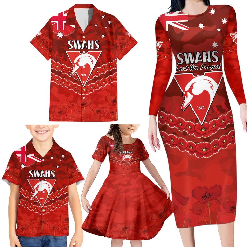 Custom Swans Football Family Matching Long Sleeve Bodycon Dress and Hawaiian Shirt ANZAC Lest We Forget