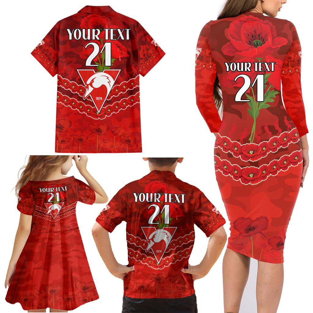 Custom Swans Football Family Matching Long Sleeve Bodycon Dress and Hawaiian Shirt ANZAC Lest We Forget