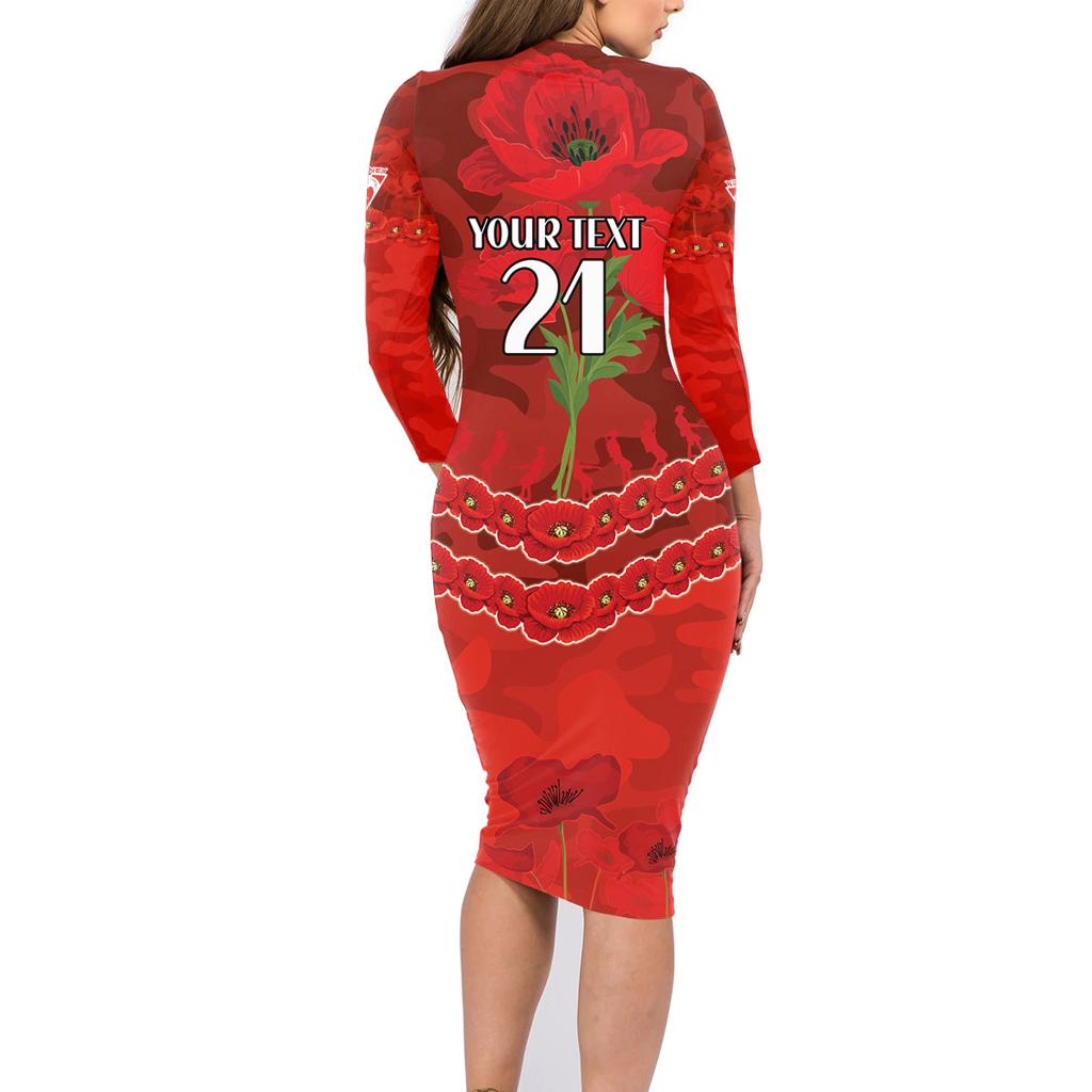 Custom Swans Football Family Matching Long Sleeve Bodycon Dress and Hawaiian Shirt ANZAC Lest We Forget