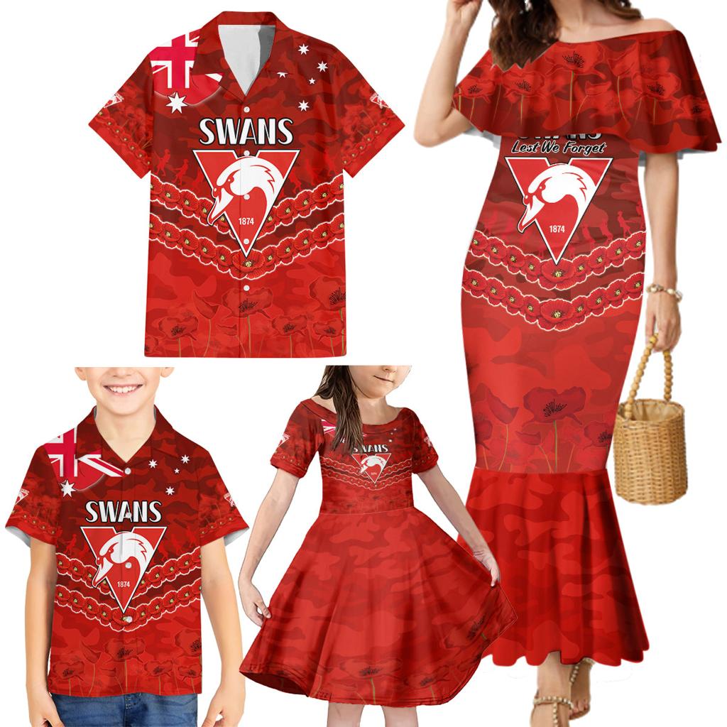 Custom Swans Football Family Matching Mermaid Dress and Hawaiian Shirt ANZAC Lest We Forget