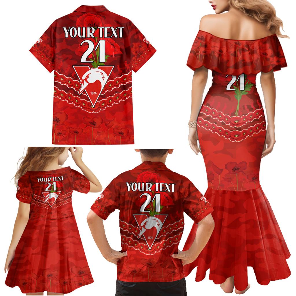 Custom Swans Football Family Matching Mermaid Dress and Hawaiian Shirt ANZAC Lest We Forget