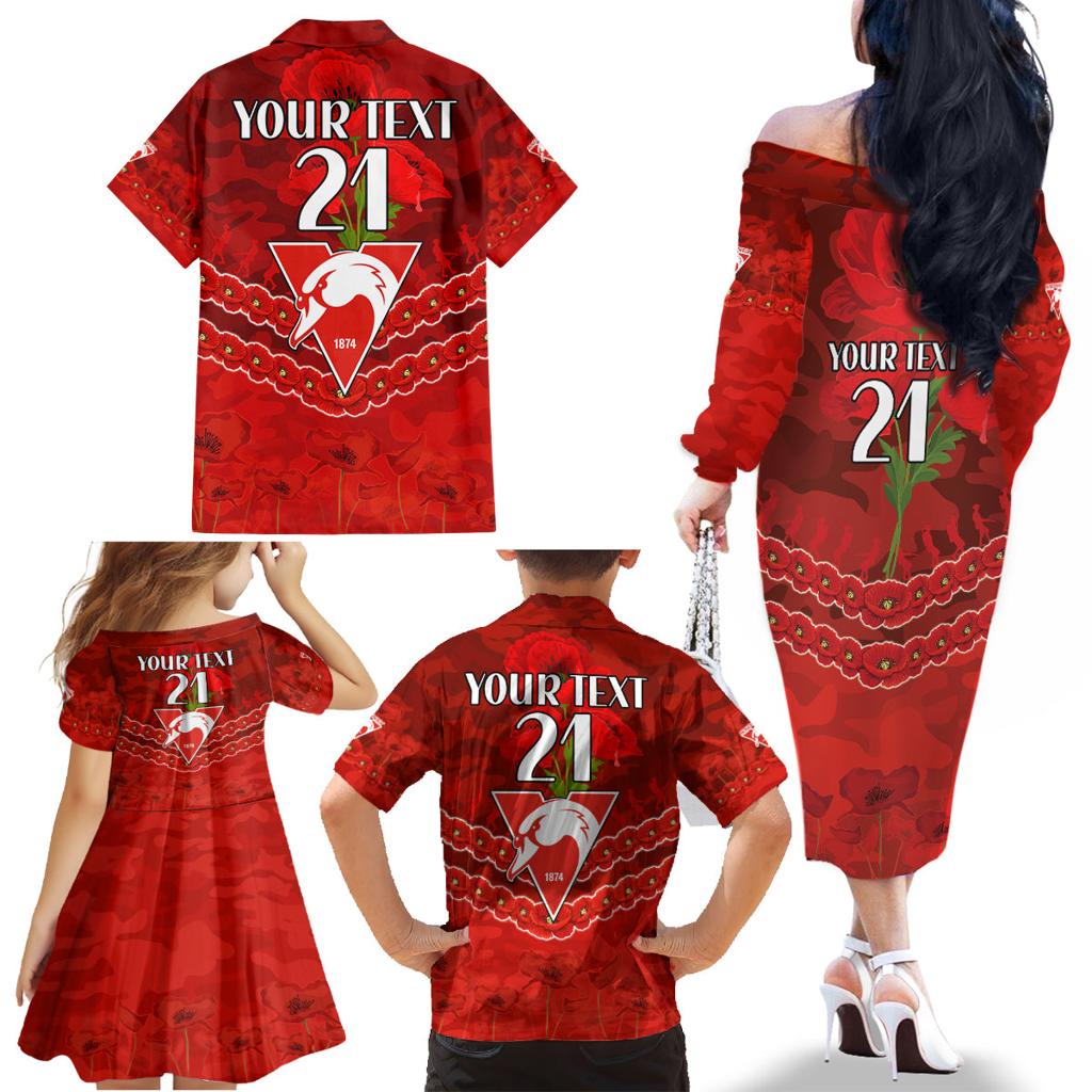 Custom Swans Football Family Matching Off The Shoulder Long Sleeve Dress and Hawaiian Shirt ANZAC Lest We Forget