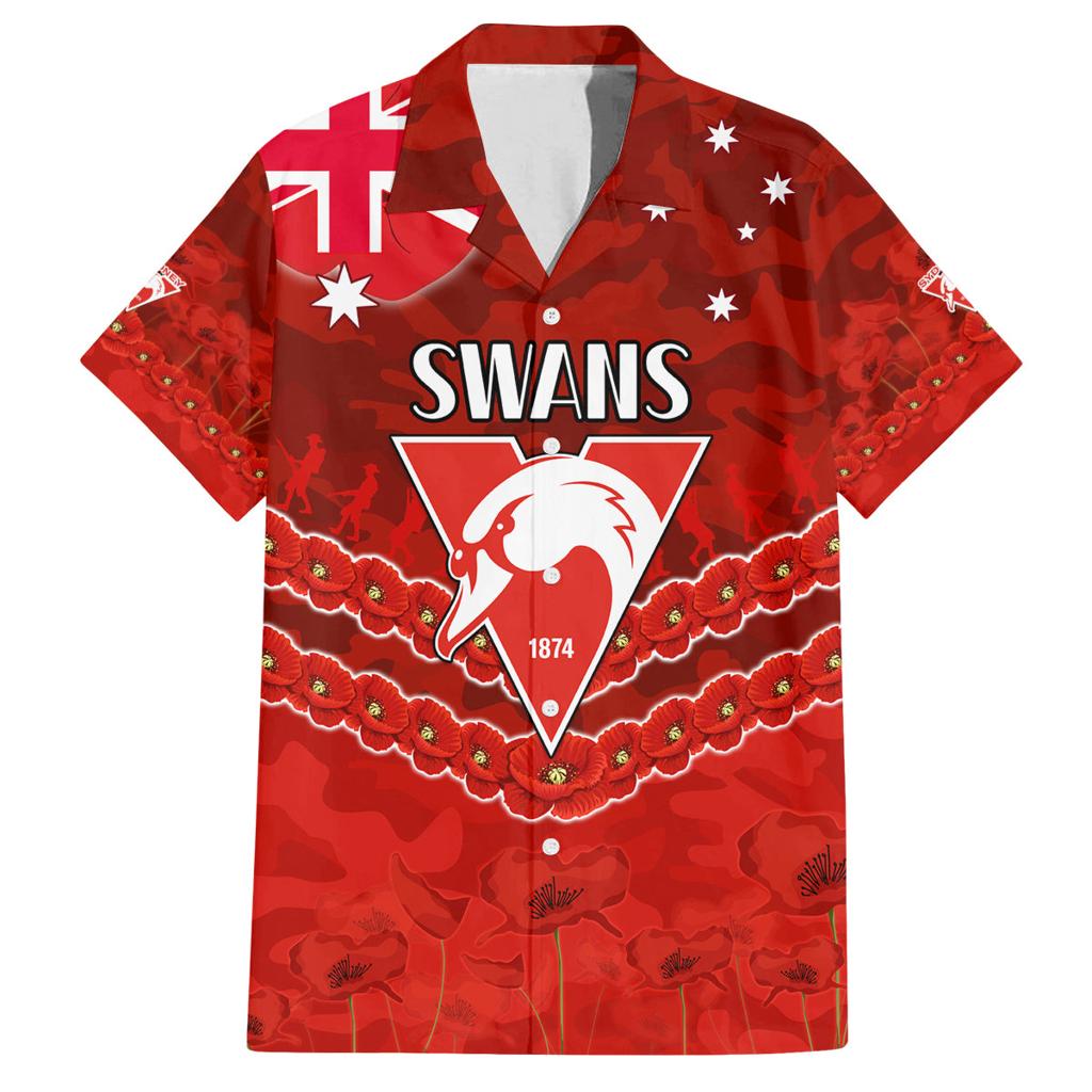 Custom Swans Football Family Matching Off The Shoulder Long Sleeve Dress and Hawaiian Shirt ANZAC Lest We Forget
