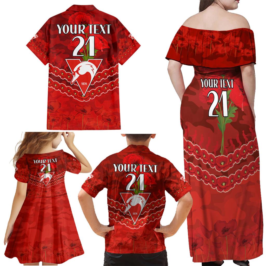 Custom Swans Football Family Matching Off Shoulder Maxi Dress and Hawaiian Shirt ANZAC Lest We Forget
