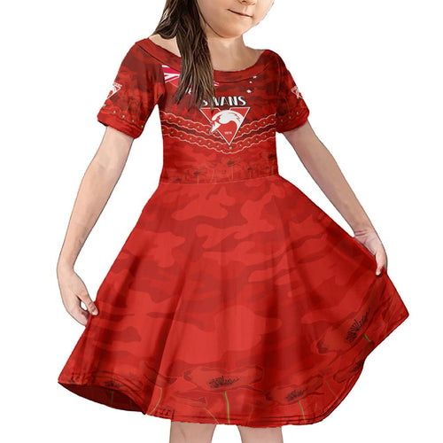 Custom Swans Football Family Matching Off Shoulder Short Dress and Hawaiian Shirt ANZAC Lest We Forget