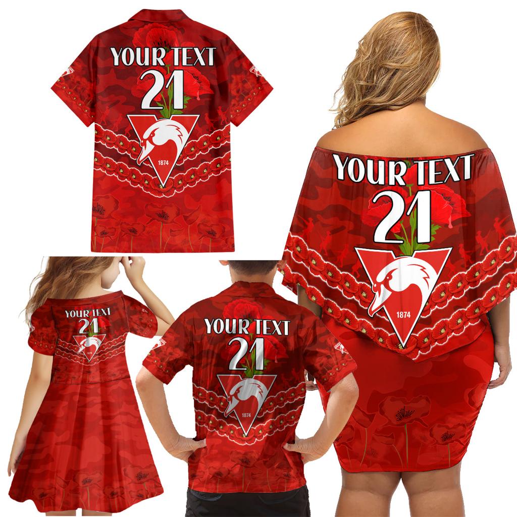 Custom Swans Football Family Matching Off Shoulder Short Dress and Hawaiian Shirt ANZAC Lest We Forget