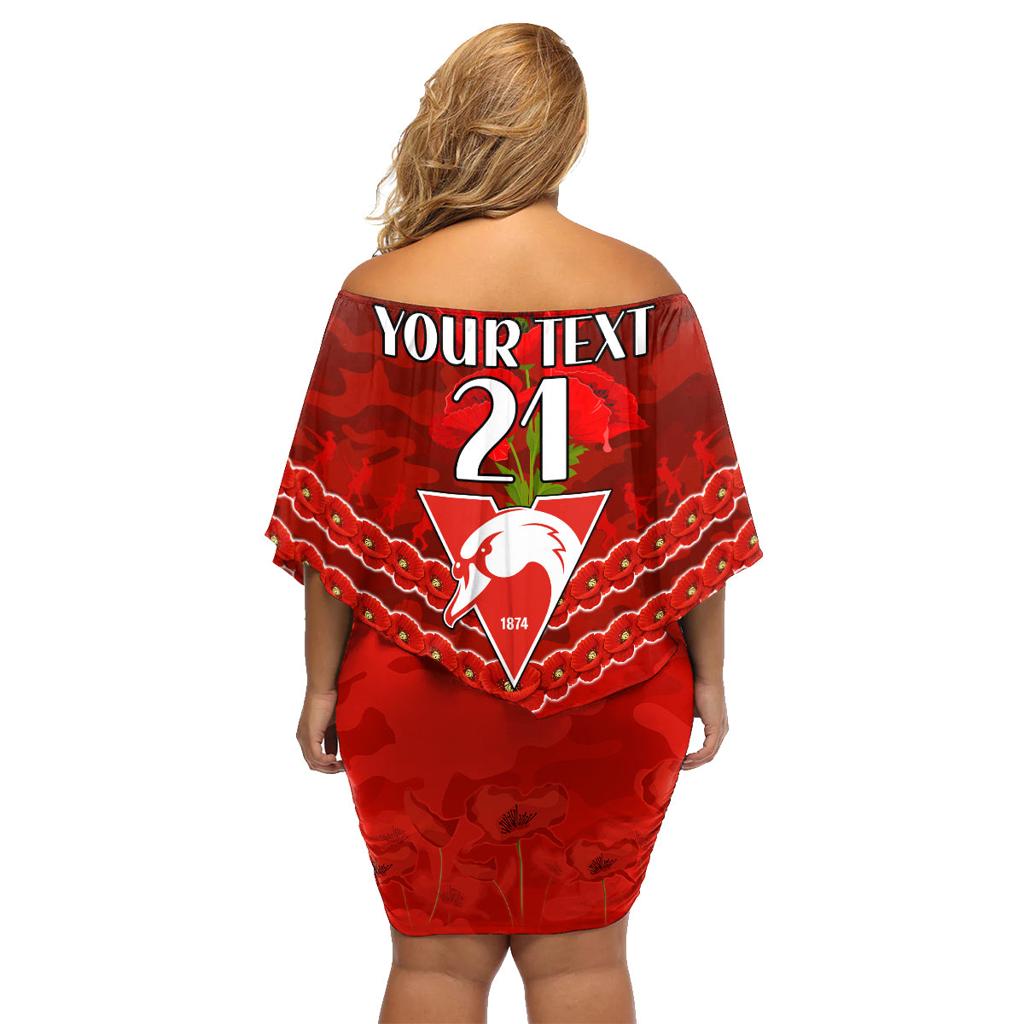Custom Swans Football Family Matching Off Shoulder Short Dress and Hawaiian Shirt ANZAC Lest We Forget