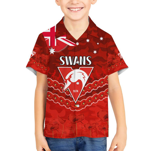 Custom Swans Football Family Matching Off Shoulder Short Dress and Hawaiian Shirt ANZAC Lest We Forget
