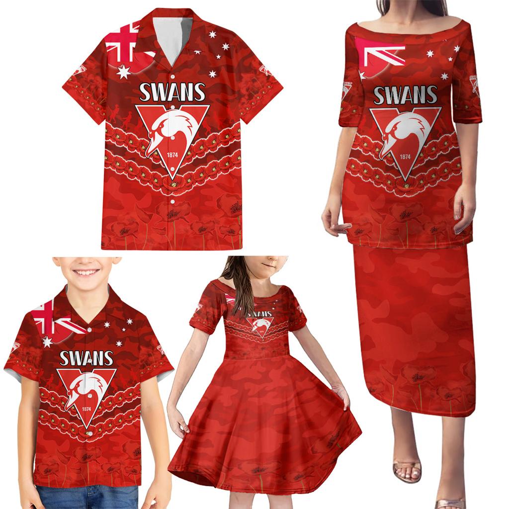 Custom Swans Football Family Matching Puletasi and Hawaiian Shirt ANZAC Lest We Forget