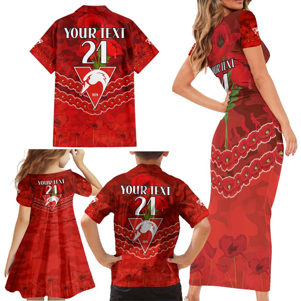 Custom Swans Football Family Matching Short Sleeve Bodycon Dress and Hawaiian Shirt ANZAC Lest We Forget