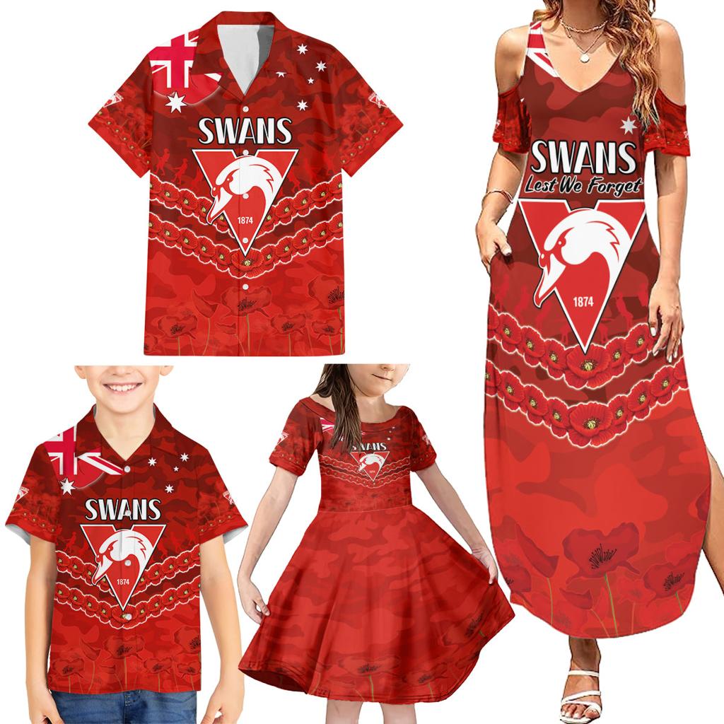 Custom Swans Football Family Matching Summer Maxi Dress and Hawaiian Shirt ANZAC Lest We Forget