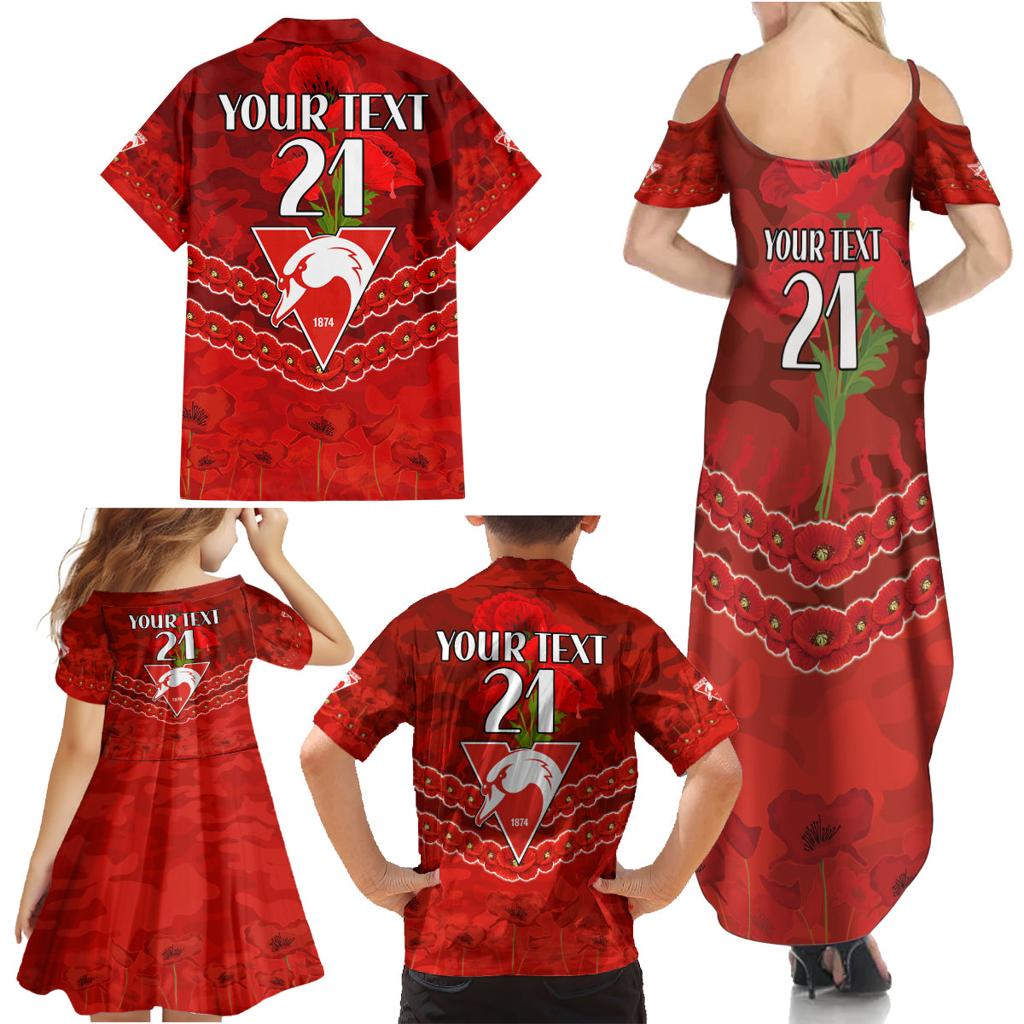 Custom Swans Football Family Matching Summer Maxi Dress and Hawaiian Shirt ANZAC Lest We Forget