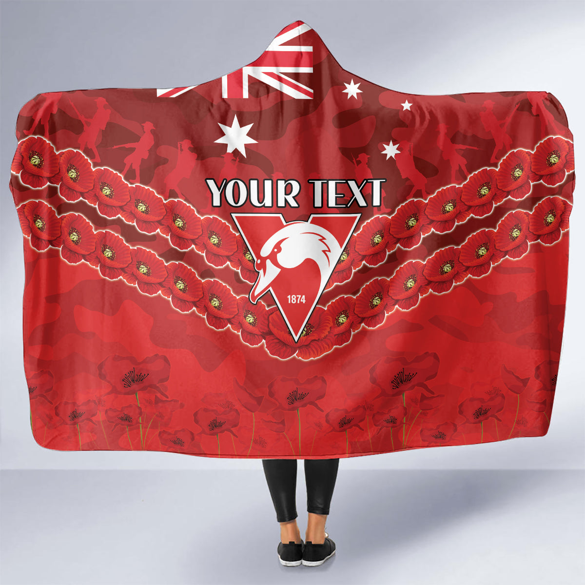 Custom Swans Football Hooded Blanket ANZAC Lest We Forget