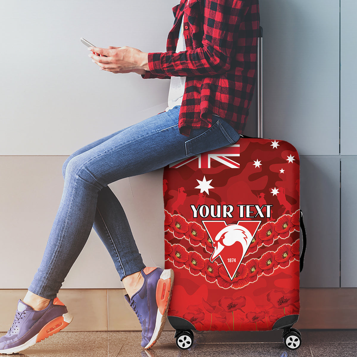 Custom Swans Football Luggage Cover ANZAC Lest We Forget