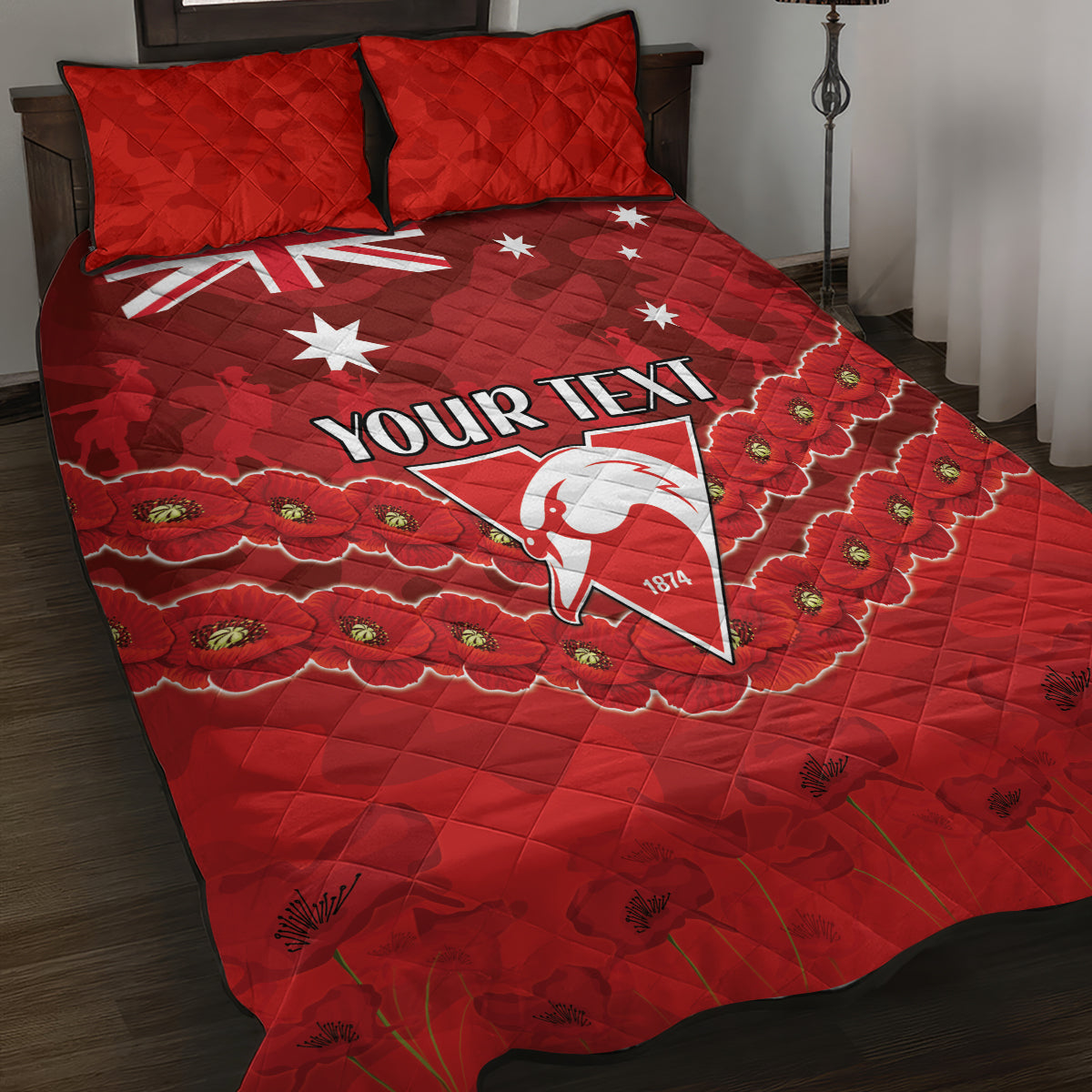 Custom Swans Football Quilt Bed Set ANZAC Lest We Forget