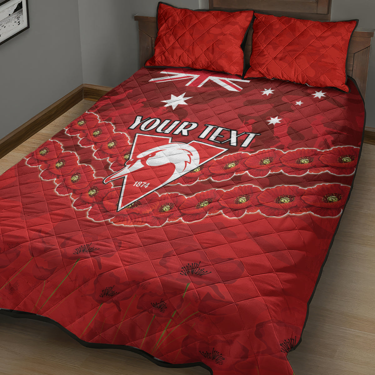 Custom Swans Football Quilt Bed Set ANZAC Lest We Forget