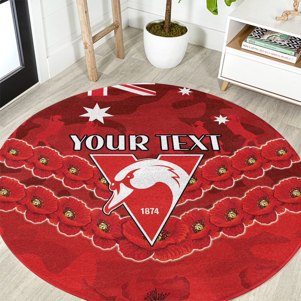 Custom Swans Football Round Carpet ANZAC Lest We Forget