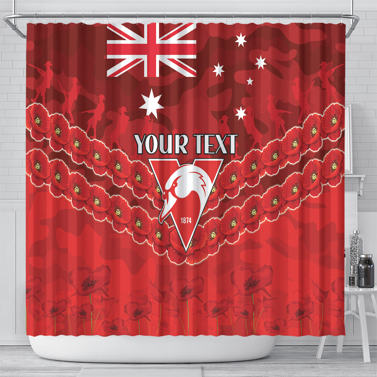Custom Swans Football Shower Curtain ANZAC Lest We Forget