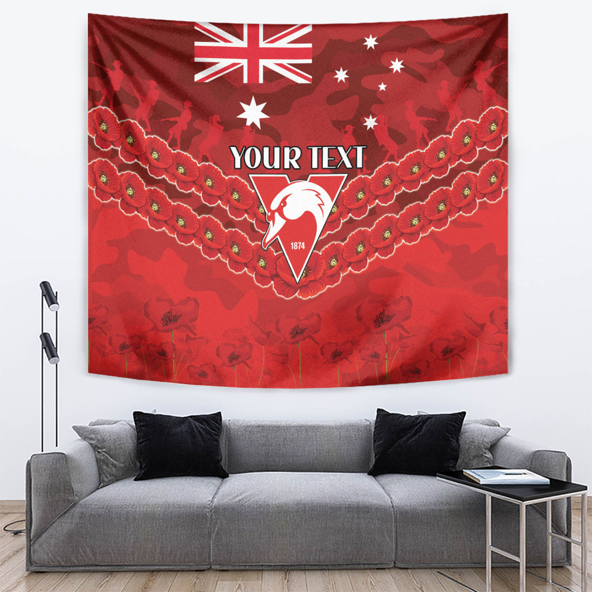 Custom Swans Football Tapestry ANZAC Lest We Forget