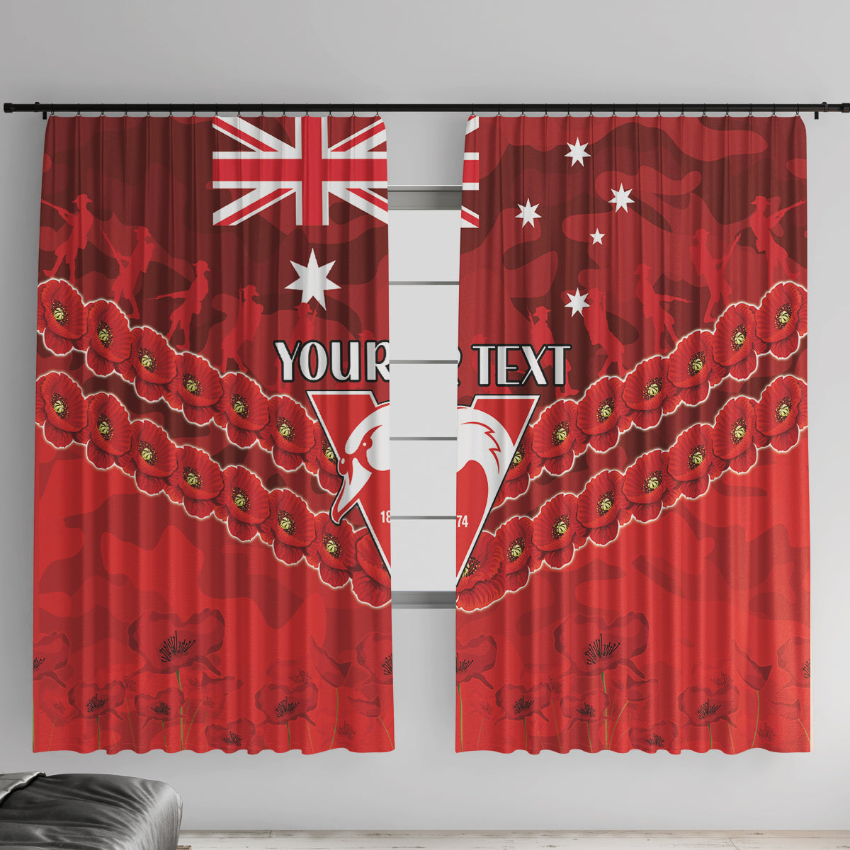 Custom Swans Football Window Curtain ANZAC Lest We Forget