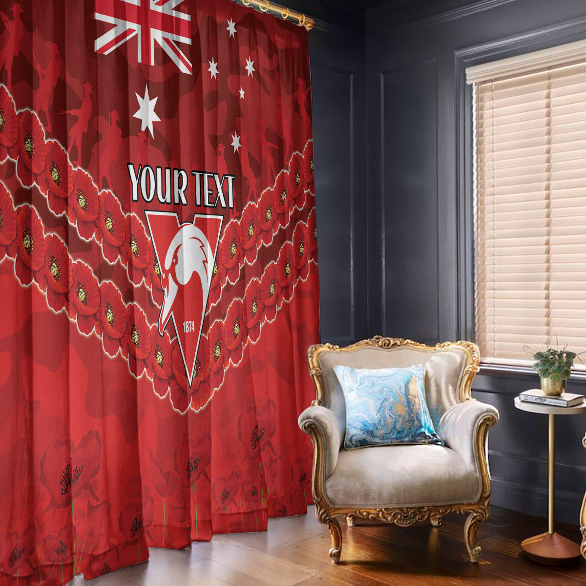 Custom Swans Football Window Curtain ANZAC Lest We Forget