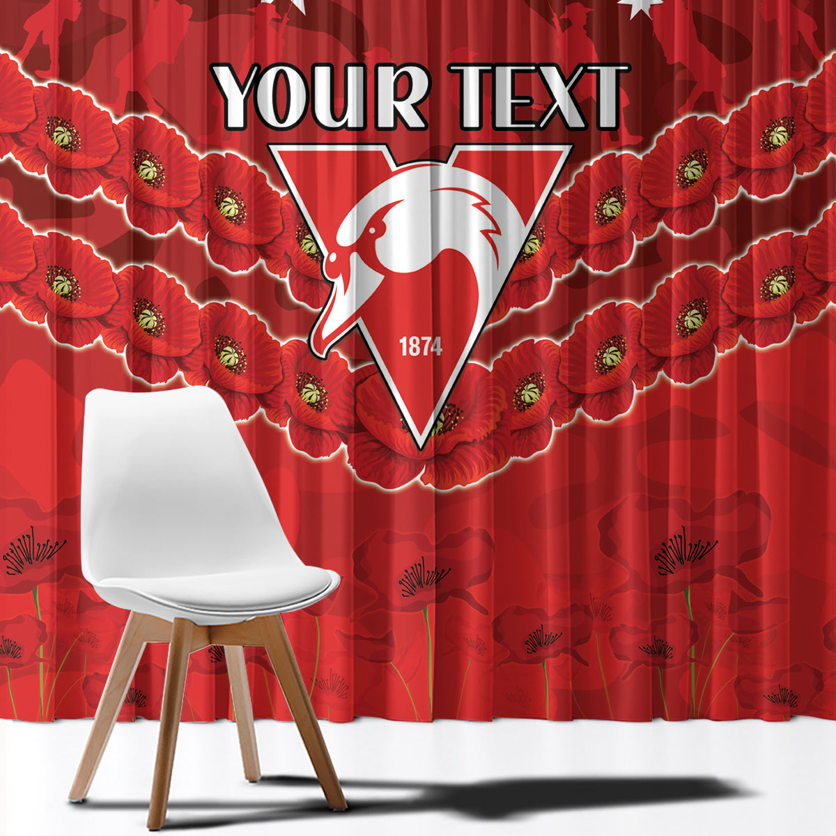 Custom Swans Football Window Curtain ANZAC Lest We Forget