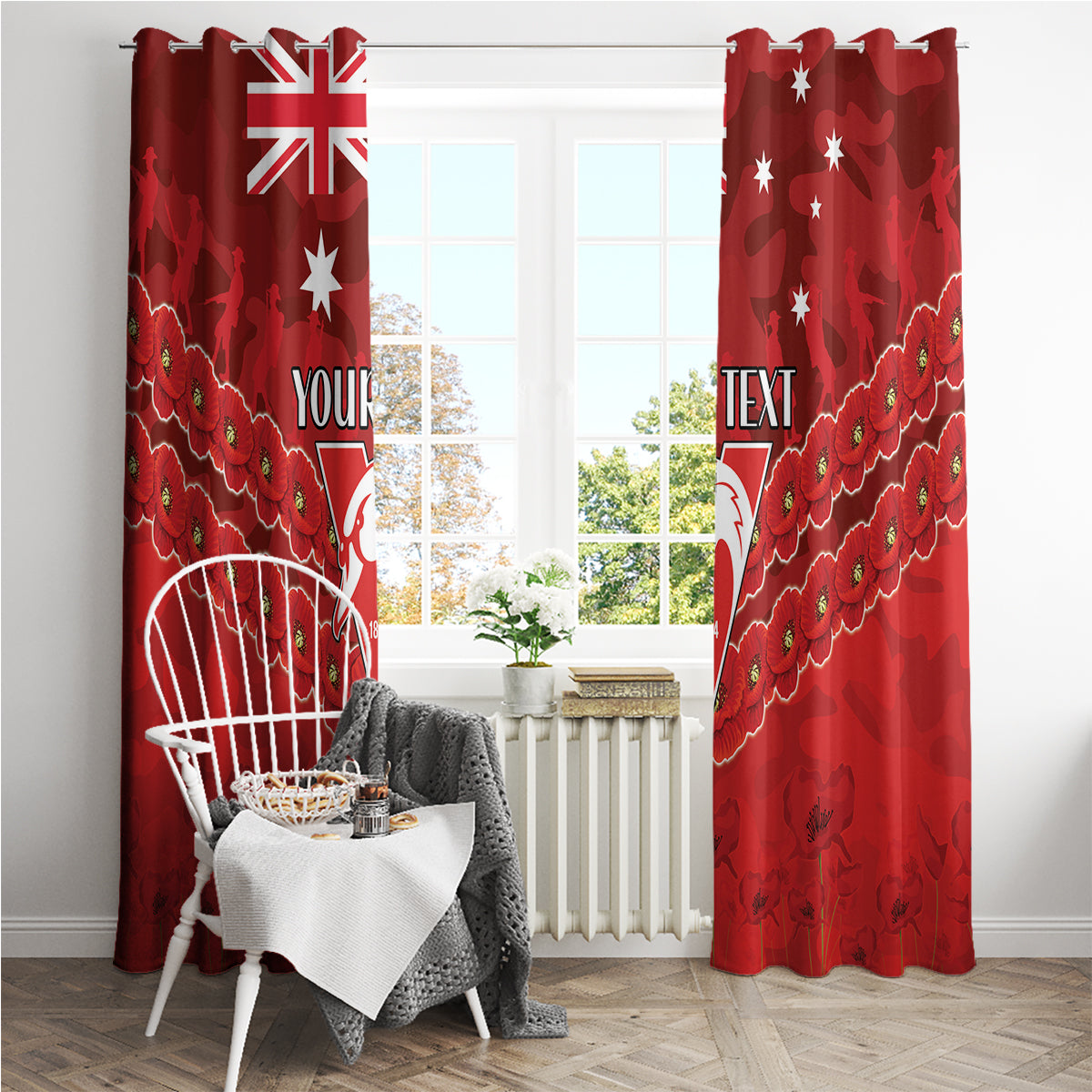 Custom Swans Football Window Curtain ANZAC Lest We Forget