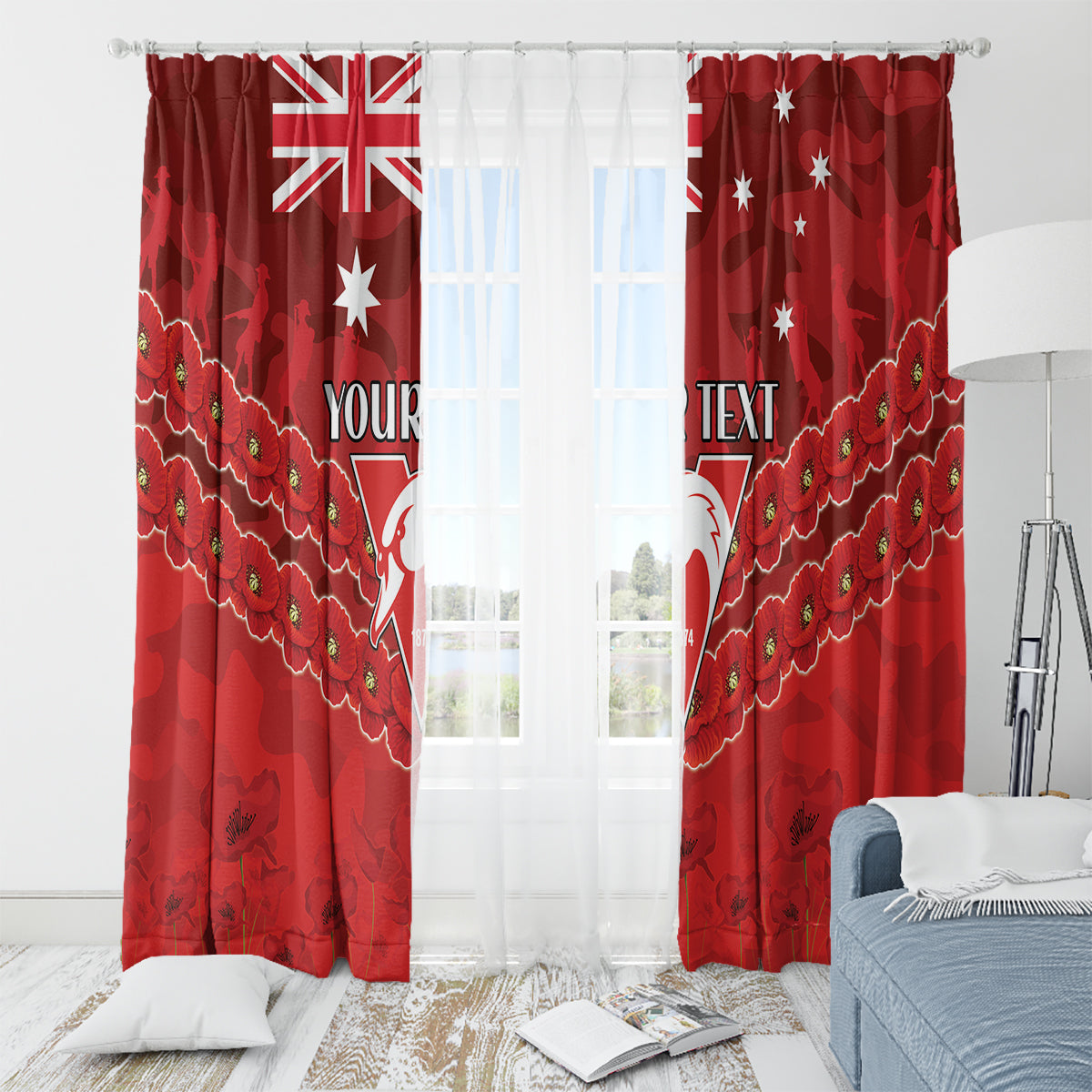 Custom Swans Football Window Curtain ANZAC Lest We Forget