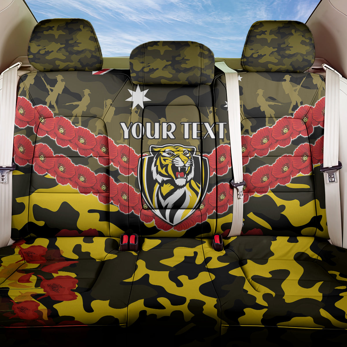 Custom Richmond Tigers Football Back Car Seat Cover ANZAC Lest We Forget