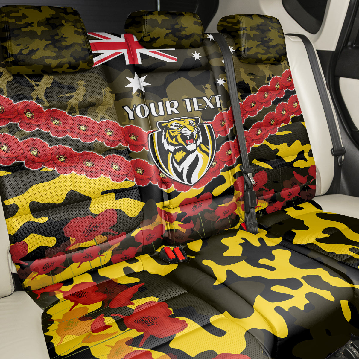 Custom Richmond Tigers Football Back Car Seat Cover ANZAC Lest We Forget