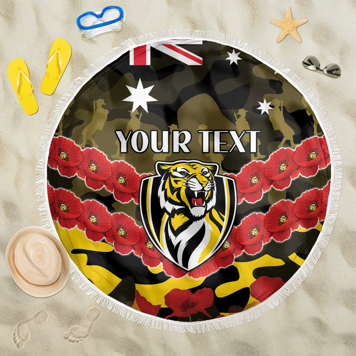 Custom Richmond Tigers Football Beach Blanket ANZAC Lest We Forget