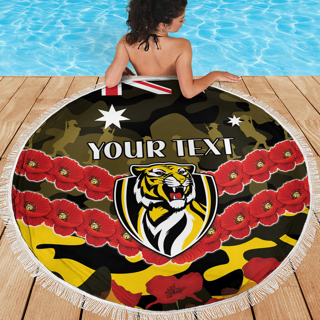 Custom Richmond Tigers Football Beach Blanket ANZAC Lest We Forget