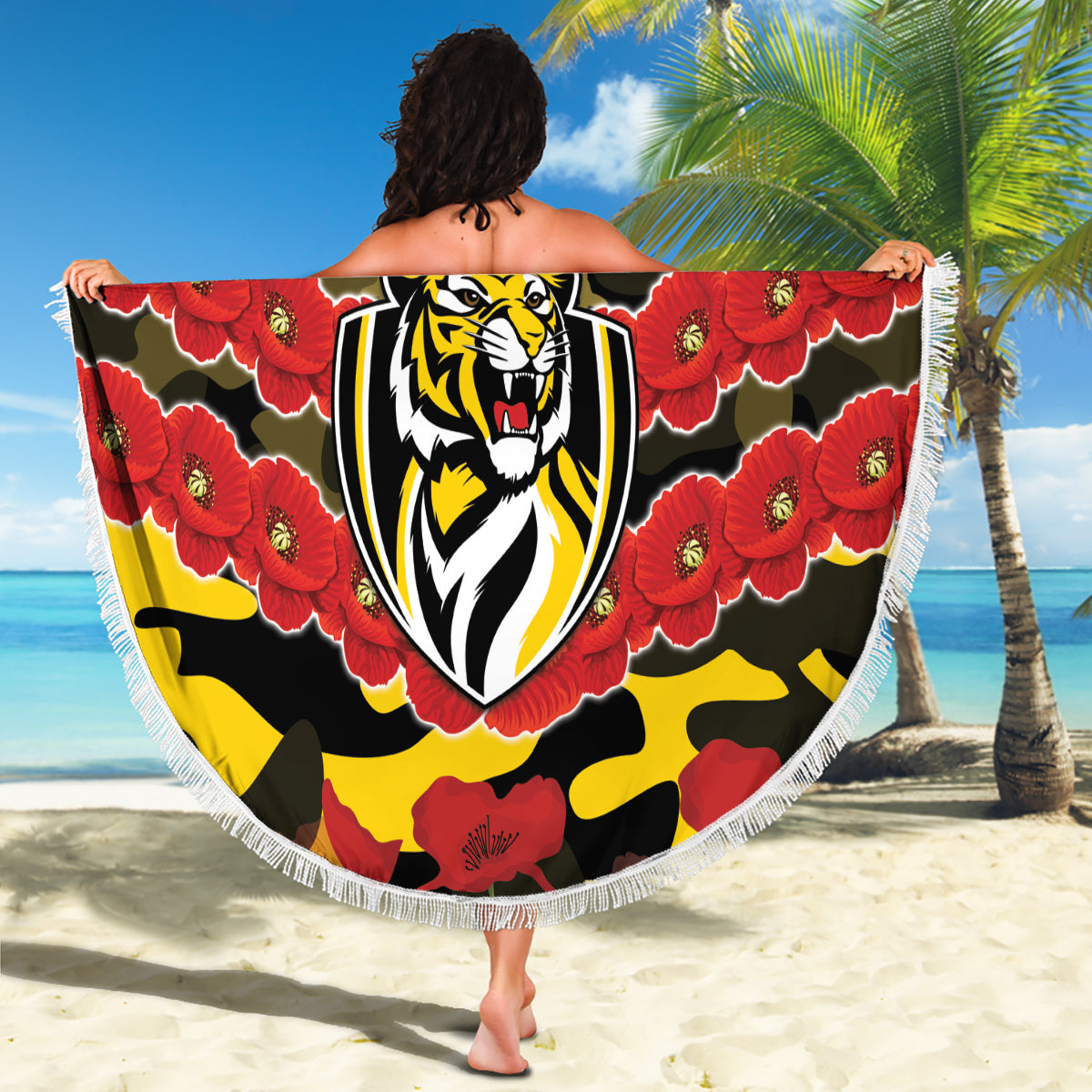 Custom Richmond Tigers Football Beach Blanket ANZAC Lest We Forget