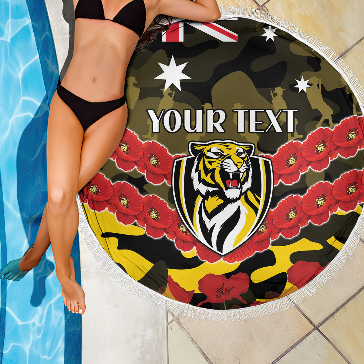 Custom Richmond Tigers Football Beach Blanket ANZAC Lest We Forget