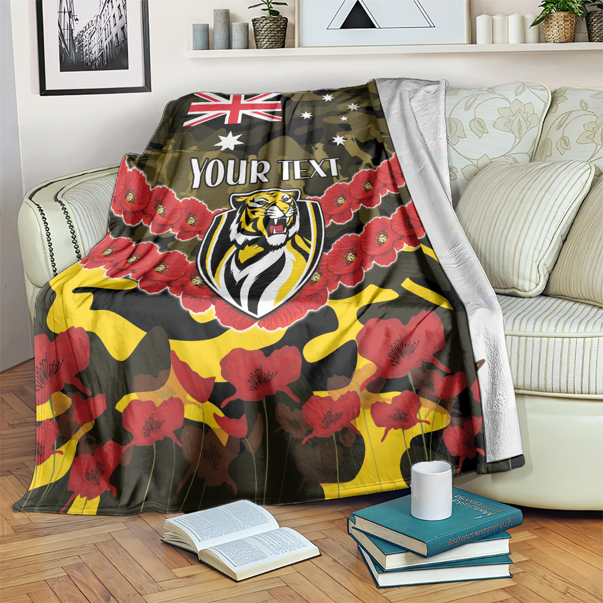 Custom Richmond Tigers Football Blanket ANZAC Lest We Forget