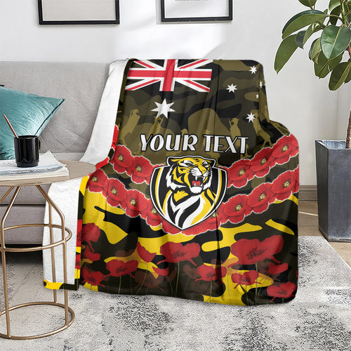 Custom Richmond Tigers Football Blanket ANZAC Lest We Forget