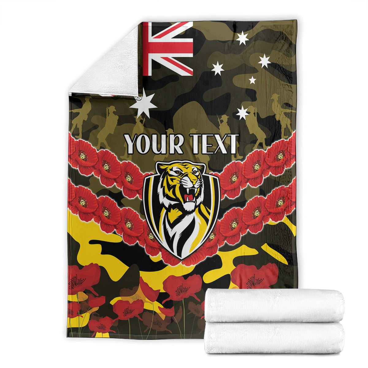 Custom Richmond Tigers Football Blanket ANZAC Lest We Forget