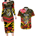 Custom Richmond Tigers Football Couples Matching Long Sleeve Bodycon Dress and Hawaiian Shirt ANZAC Lest We Forget