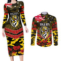 Custom Richmond Tigers Football Couples Matching Long Sleeve Bodycon Dress and Long Sleeve Button Shirt ANZAC Lest We Forget