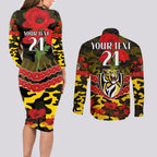 Custom Richmond Tigers Football Couples Matching Long Sleeve Bodycon Dress and Long Sleeve Button Shirt ANZAC Lest We Forget