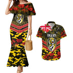 Custom Richmond Tigers Football Couples Matching Mermaid Dress and Hawaiian Shirt ANZAC Lest We Forget